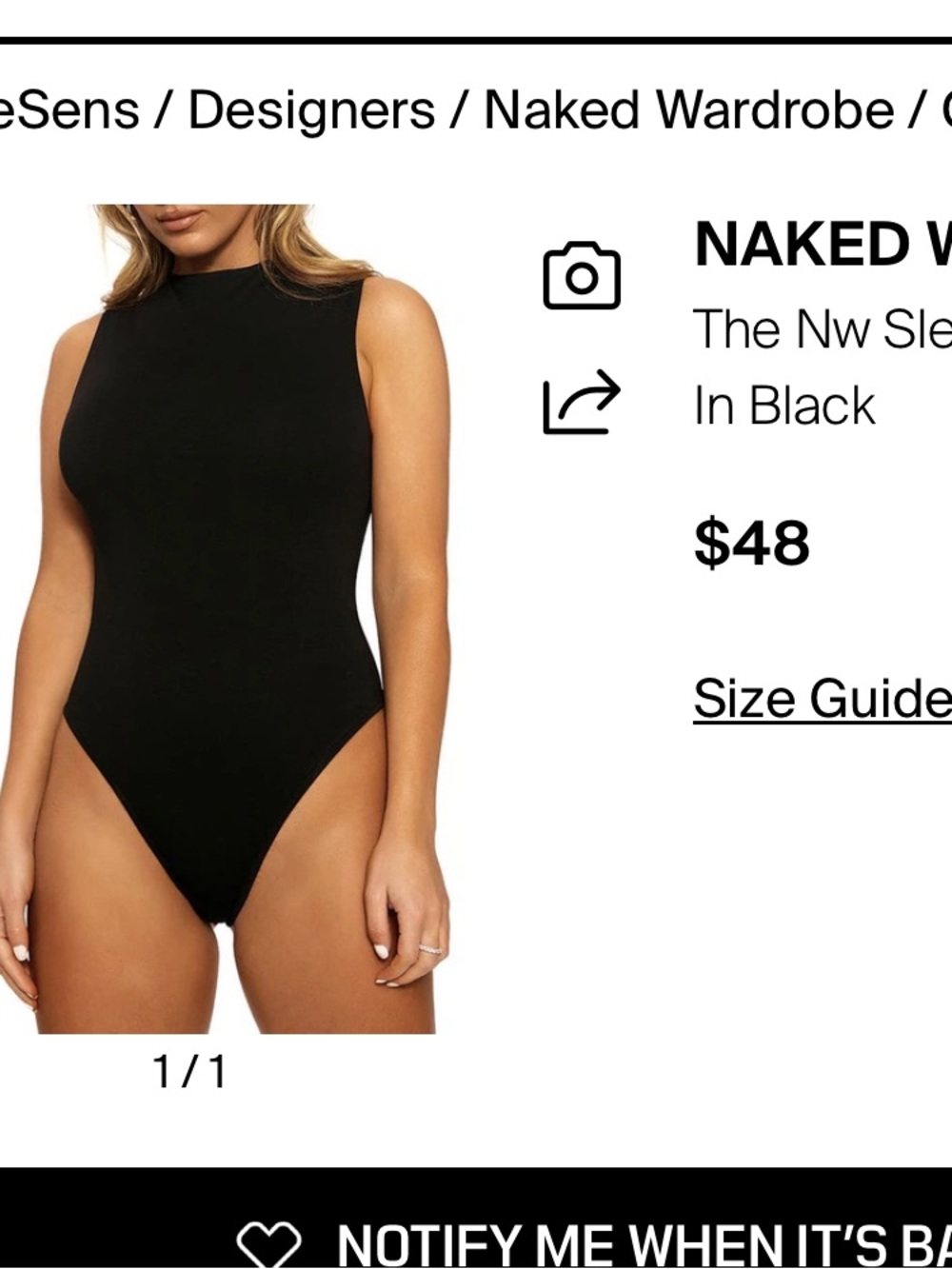 Naked Wardrobe Black Sleeveless Mock-Neck Bodysuit